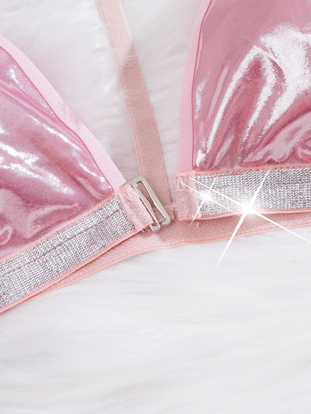 Pink Shiny Lingerie Set with Heart-Detail Back | AESKEIA