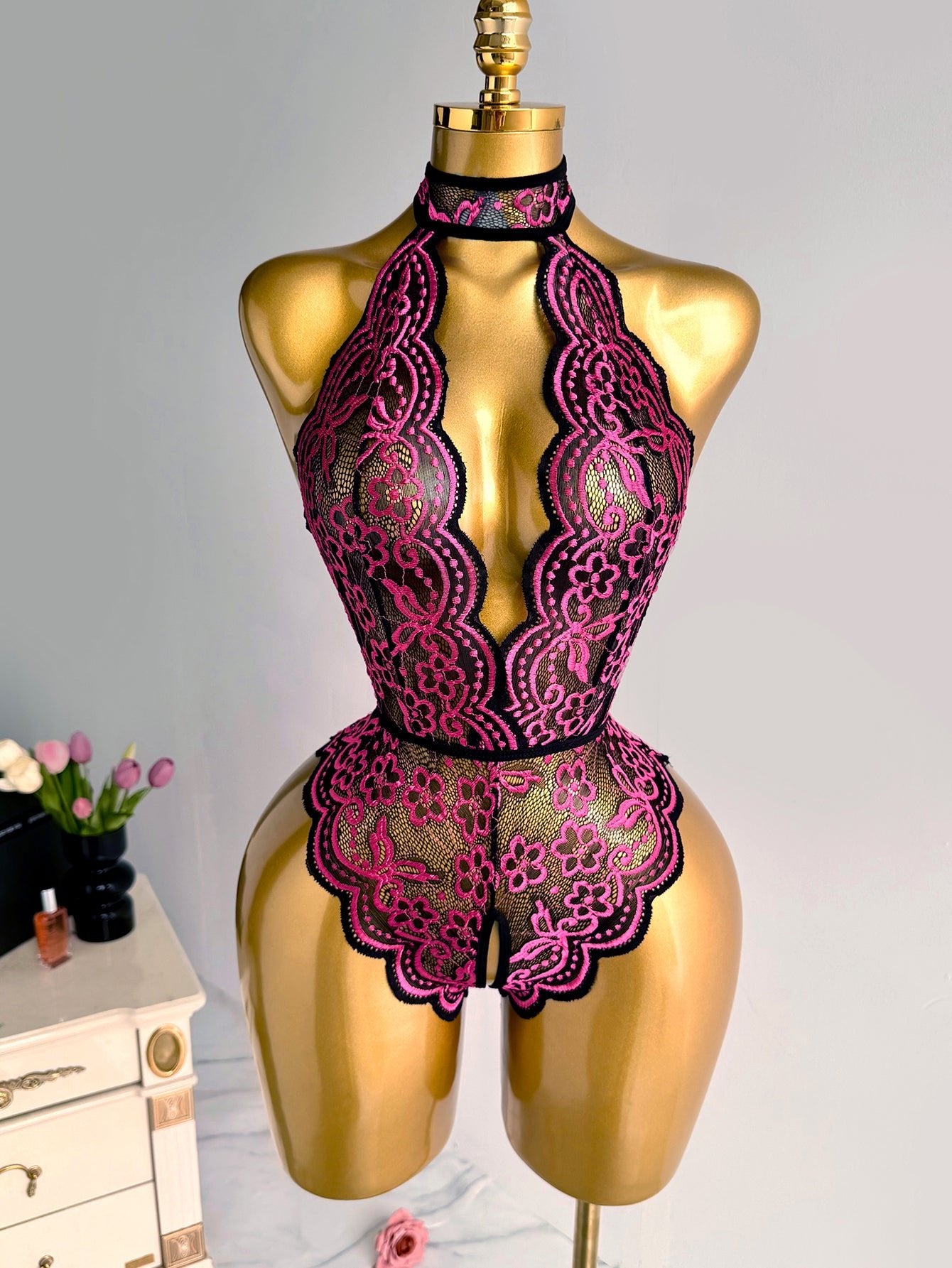 Halter deep V backless teddy bodysuit, alternate view 13